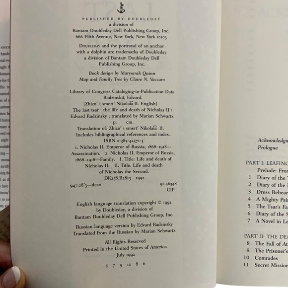 The Last Tsar Life And Death Of Nicholas II by Edvard Radzinsky 1992 Hardcover - Picture 4 of 4